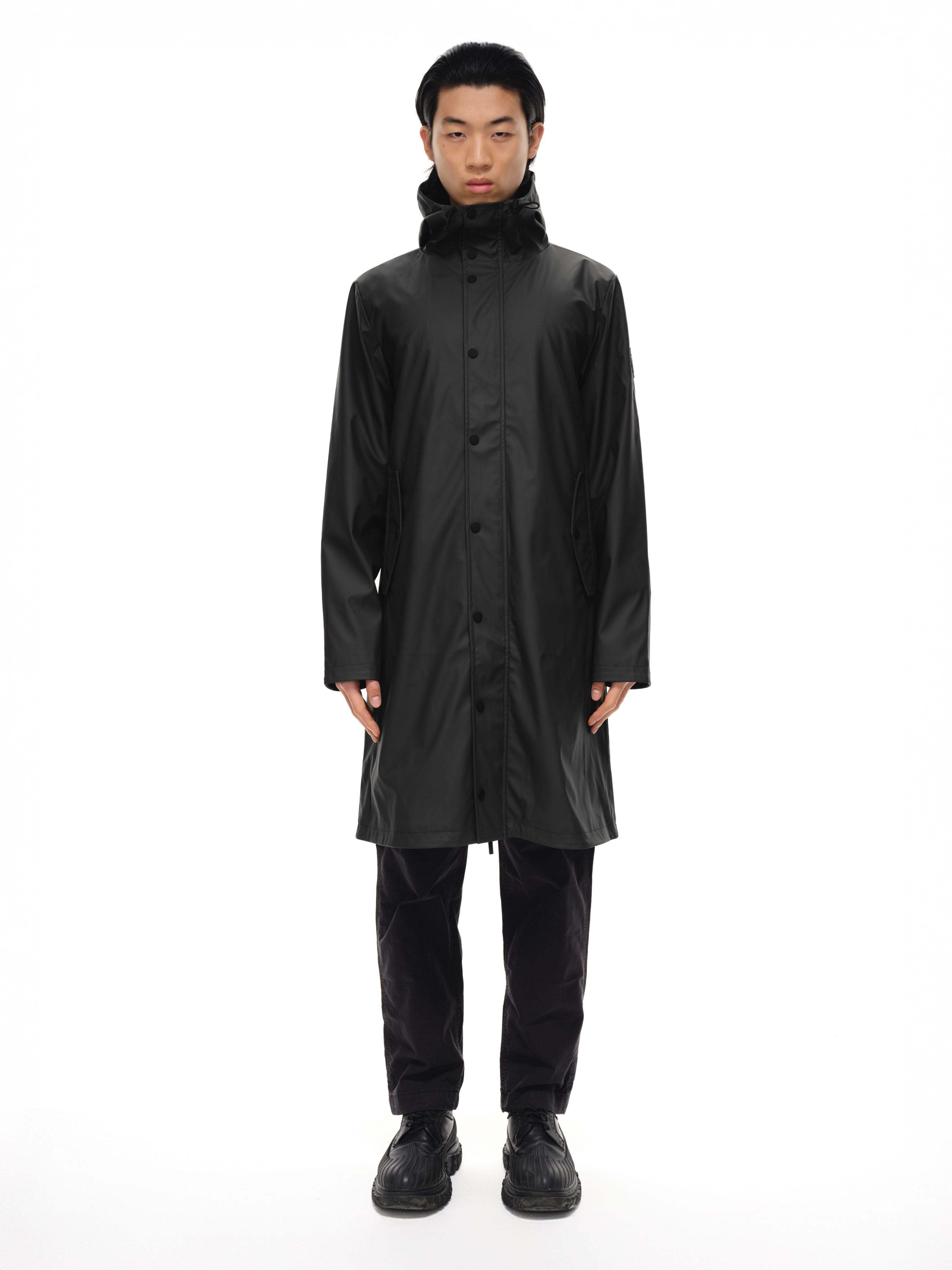 Jacobson Mens Long Line PU Coat - Black
